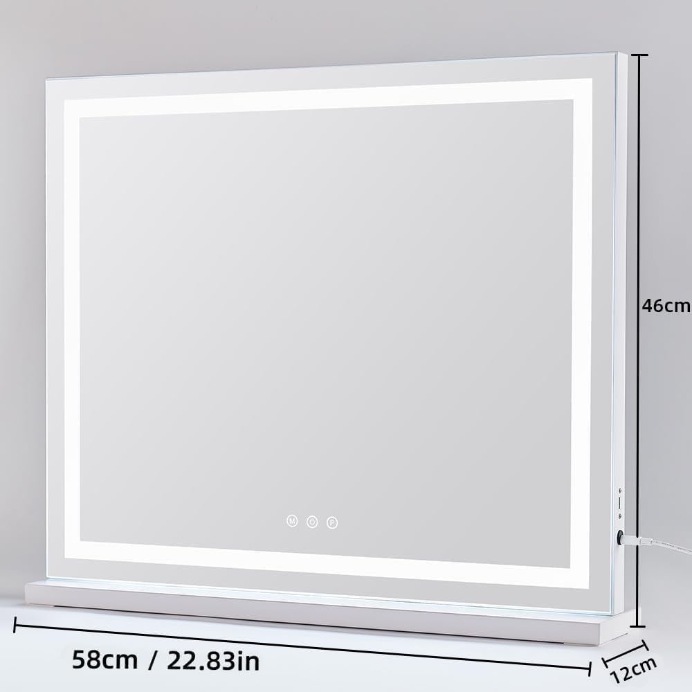 HIEEY Lighted Makeup Mirror, Hollywood Vanity Mirror with Lights, Three Color Lighting Modes, and 5X Magnification Mirror, Smart Touch Control, 360°Rotation (17.3in,White,Gift Box)