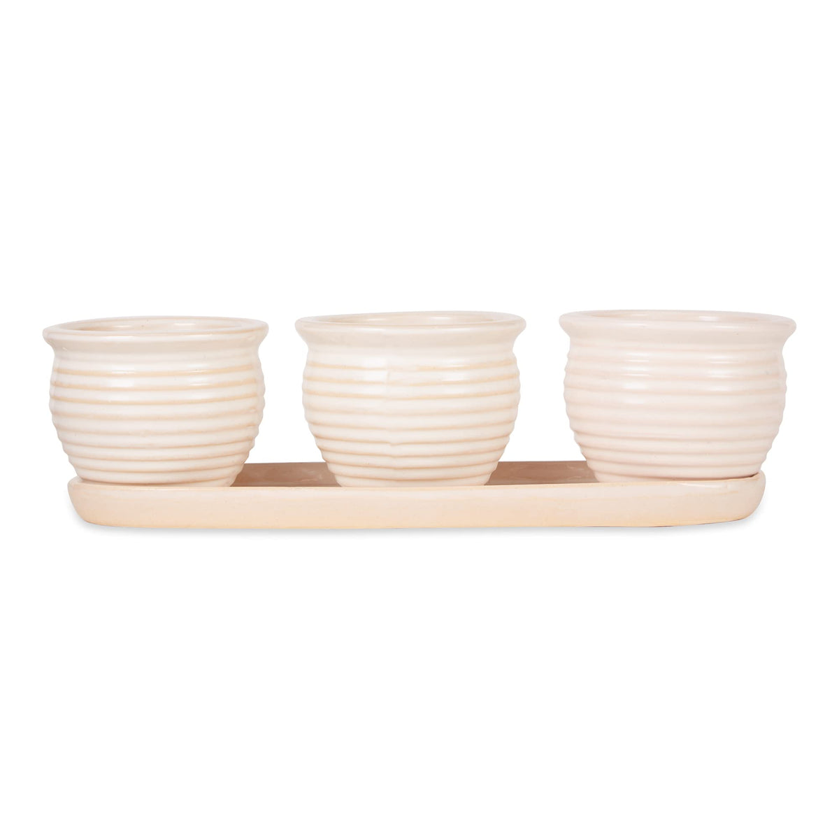 DII Ceramic Planter Collection Herb Pot Set, Cream Round, 13x75x4.5x4