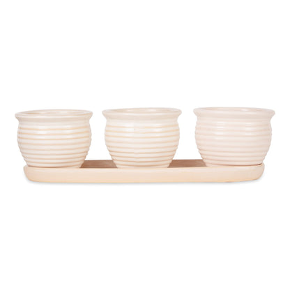 DII Ceramic Planter Collection Herb Pot Set, Cream Round, 13x75x4.5x4