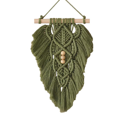 Jditngp Hand Woven Leaf Wall Hanging,Leaf Tapestry Macrame Wall Hanging,Nordic Room Wall Art Feather Ornament,Boho Woven Tapestry Boho Home Decor for Living Room Bedroom or Entryway Wall Art (Green)