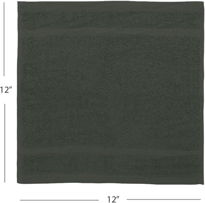 Avalon Towels Cotton Washcloths 24-Pack – 12 x 12 Inch Grey Super Soft &