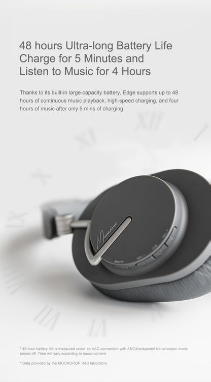 Moondrop Edge Full-Scene Immersive Series Hi-Fi Portable Wireless ANC Headphone Foldable Lightweight Headphone (Grey)