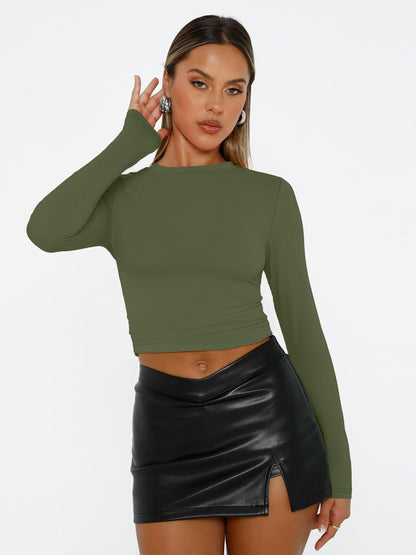 AUTOMET Womens Long Sleeve Shirts Basic Compression Going Out Crop Tops Fall Fashion Y2K Clothes 2025