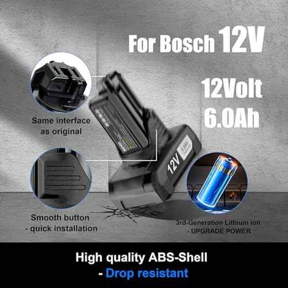 ¡¼Upgrade¡½2Pack 6.0Ah Replace Battery for Bosch 12V Batteries BAT414 Compatible with Bosch 12V max Lithium-Ion Tools and Chargers for Bosch 12 Volt Battery BAT420 GBA12V30 BAT411 BAT411A BAT412 BAT413