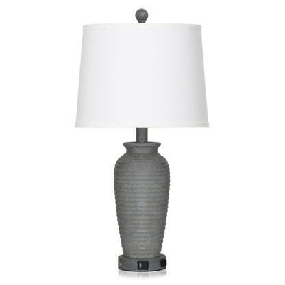 CINSARY 25" Grey Farmhouse Jar Table Lamps, 3 Way Touch Control Rustic Bedside Lamps with USB A+C Ports & AC Outlet, Pot Nightstand Lamps for Bedroom End Table (LED Bulbs Included)