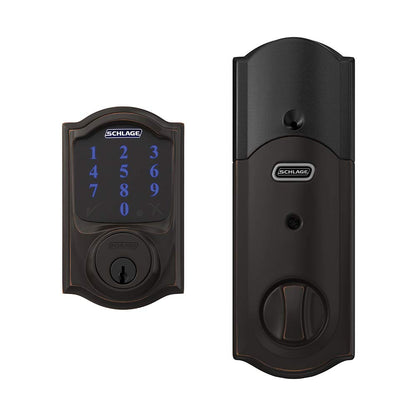 SCHLAGE BE469ZP CAM 605 Connect Smart Deadbolt With Alarm Inbuilt Camelot Trim In Bright Brass