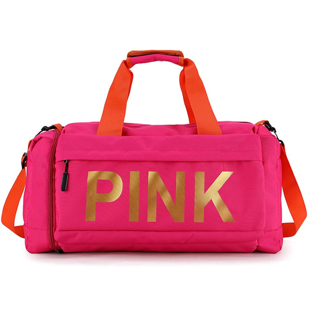 Large Capacity Crossbody Bag Gym Bag for Women Men, Travel Duffle Bag Aesthetic Sports Handbag, Waterproof Gym Tote Bag Portable Fitness Shoulder Bag Weekender Overnight Bag for Travel (Rose Red-b)