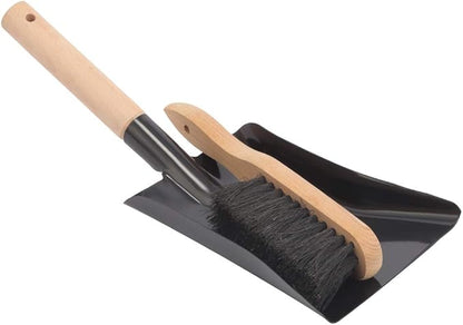 Coal Shovel and Hearth Brush Set Made of Natural Wood and Coco Bristles