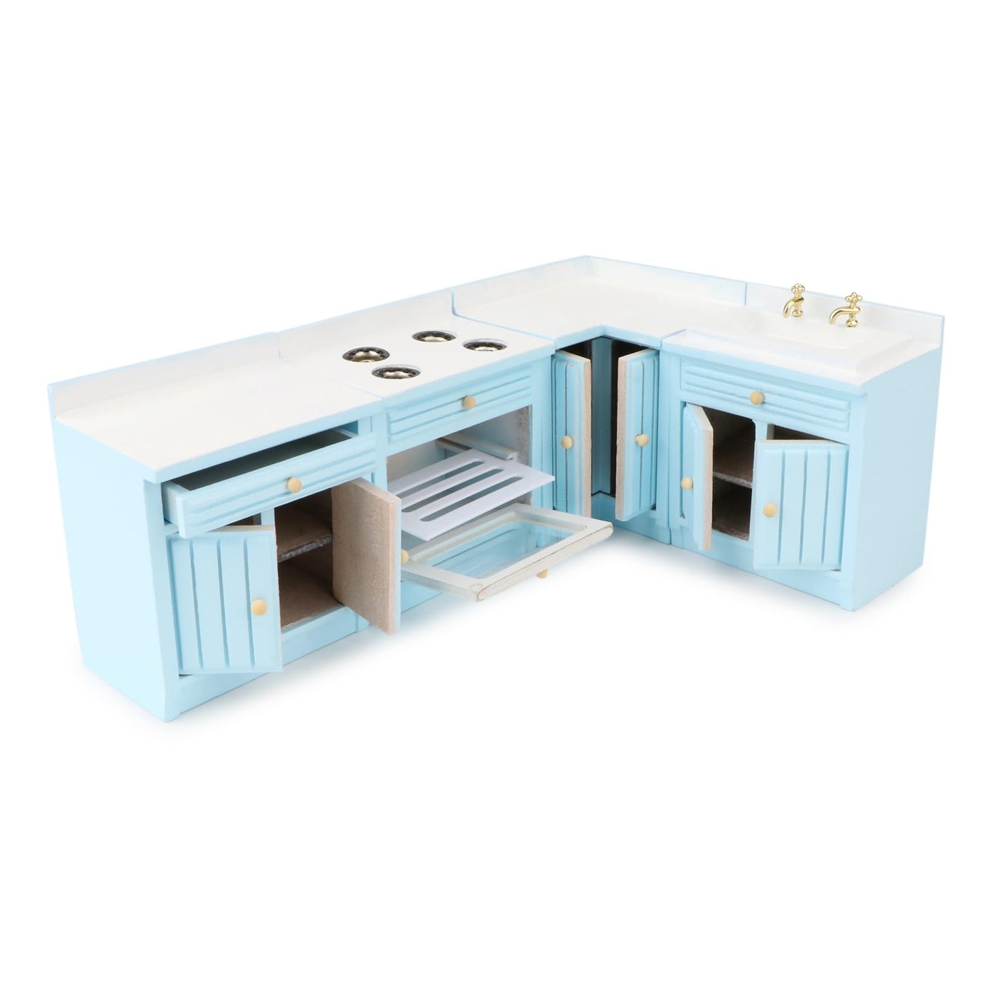Miniature Furniture Dollhouse Kitchen Cabinets Set 1:12 Scale Wooden Model Freely Combined 4PCS Mini House Accessories Furnishings Kit Decoration Gift (Blue)