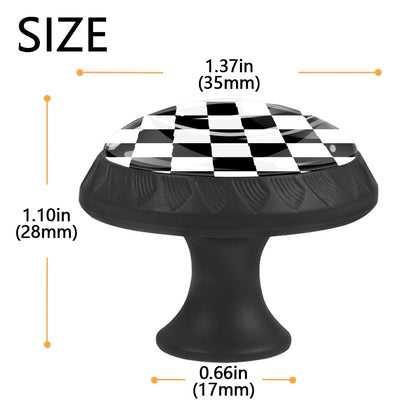 MSINMKOK 4 Pack Cabinet Knobs Black White Checkered Drawer Pulls Crystal Glass Round Knobs Handles for Dressers Drawer Bathroom Kitchen Cupboards Wardrobes Hardware Furniture Knobs