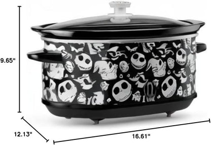 Disney The Nightmare Before Christmas Slow Cooker by Select Brands - 7-Quart Kitchen Appliance - Removable & Dishwasher-Safe Stoneware Crock - Tempered Glass Lid