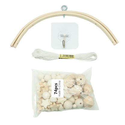 DIY Mobile Kit Natural Wood Bed Bell Wind Chime Bedroom Ceiling Mobiles Toys Newborn Gift (Star)