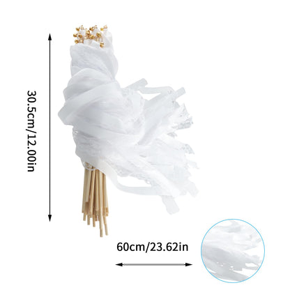 Trutob 30 Pcs Wedding Wand, White Ribbon Sticks, Wedding Streamers, Lace Ribbon Streamers, Wedding Exit Items, Send Off Wands, Props Sticks with Bells for Wedding Party Celebration Favors