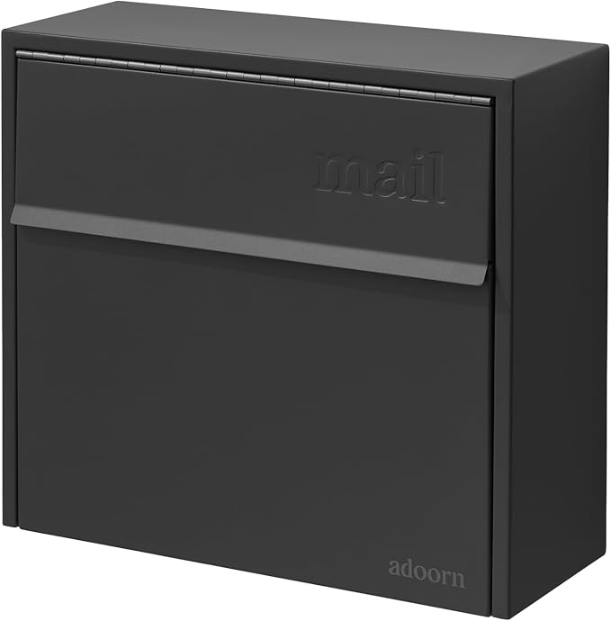Adoorn Lockable Wall Mount Mailboxes for Outside - Small Anti-Theft Locking Mailbox for Letters - Weatherproof Construction - Durable Steel - 13.5" H x 15" L x 5.5" D - Black