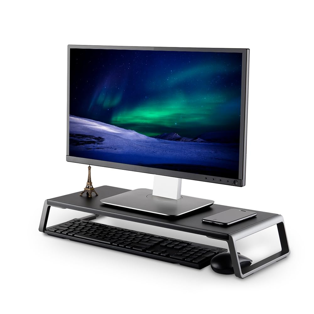 SOYMIX Wooden Steel Monitor Stand Riser With Storage Space Supports 22lb For Laptop Computer And 27 Inch iMac With Aluminum Legs (White)