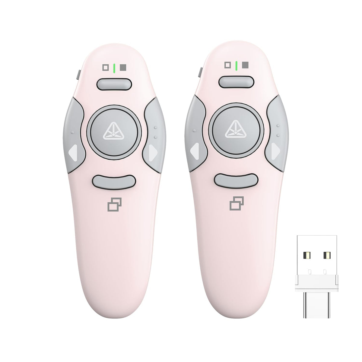 QUI 2 Pack Wireless Presenter PowerPoint Clicker, RF 2.4GHz USB Presentation Clicker for Google Slides, Keynote, Mac, Windows (USB Type-c, Pink)