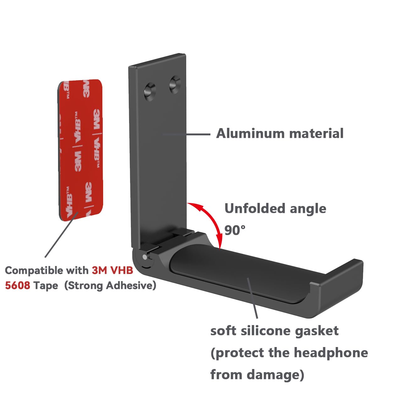 Yocice Headphone Stand Hanger,Headset Holder Mount,Aluminum Hook with Strong Adhesive Tape for Headphones (H03-Black-1PCS)