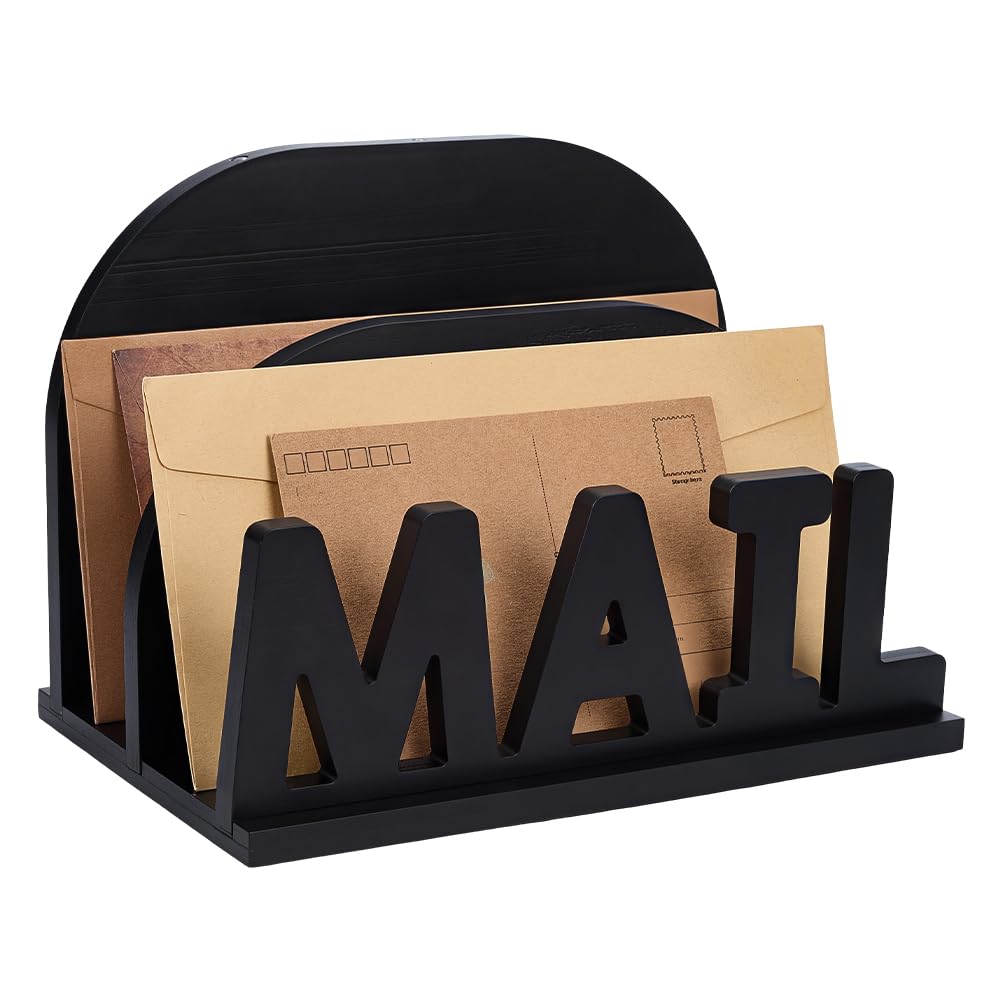 NBEADS 2 Slot Mail Organizer Holder, Wooden Mail Organizer for Desk Mail Organizer Countertop for Office Desktop Envelope and Document Storage Rack, 9x5.9x6.5 Inch