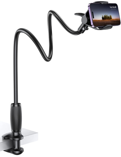 Lamicall Gooseneck Phone Holder for Bed - [Upgraded Stable Clip] for Desk, Headboard, Bed, Bedside, Table, Flexible Gooseneck Long Arm Stand, Overhead Cell Phone Clamp Mount, Gift for All 4-7” Device