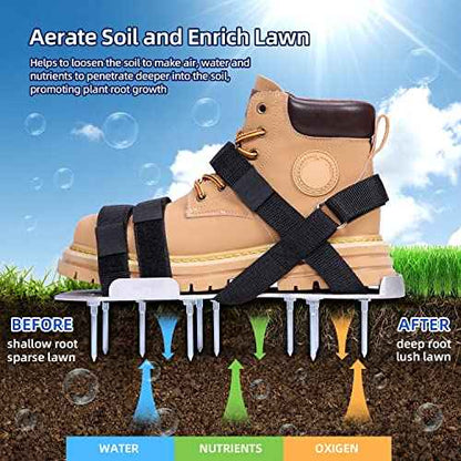 Ohuhu Metal Lawn Aerator Shoes, Upgraded Aluminum Aerating Shoe with 2.2" Durable Spikes, Free-Installation Spiked Sandals with Stainless Steel Shovel for Yard Patio Garden Grass