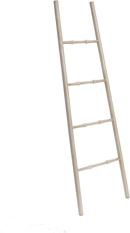 LuxenHome Rustic Blanket Ladder, 61'' Birch Wood 4-Rung Blanket Ladder, Farmhouse Towel Rack Stand for Bathroom Living Room Decor, Towel Holder House Furniture, Home Decor Accessories