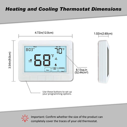 Programmable Auto Changeover Thermostat for House, Conventional Single-Stage Systems,1 Heat/1 Cool, Extra Large Display, Smart Auto Switching, White Backlight