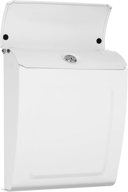 Architectural Mailboxes Aspen Locking Wall Mount Mailbox, White, Small | Galvanized steel build with a concealed lock and key drop box and weather-resistant outdoor construction.