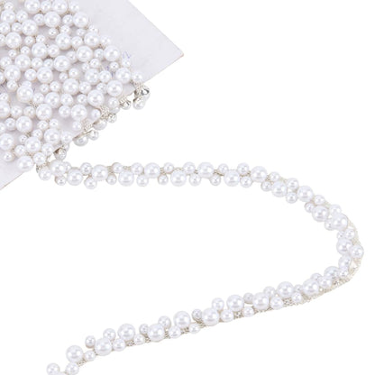 DELORIGIN 2 Yards Pearl Trim Chain String Silver Applique Fringe Ribbon Strips Beads Sewing Dress DIY Party Wedding Bouquet for Bridal Embellishment Sewing Applique Craft Halloween Dress Decor