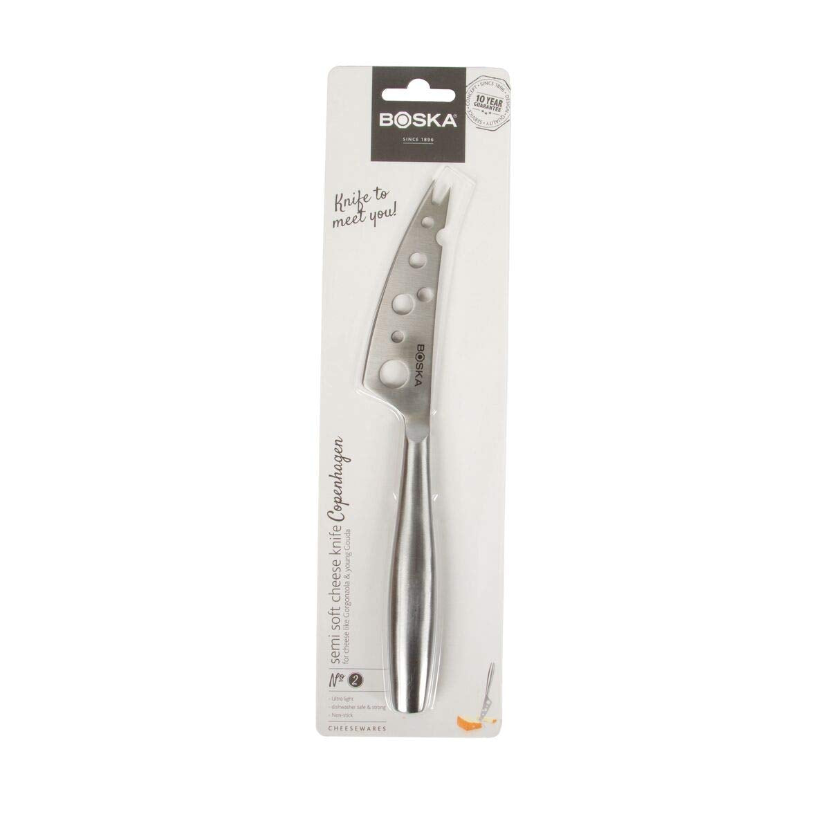 BOSKA Stainless Steel Cheese Knife - Copenhagen Nr.2 For All Types of Cheese - Multi-Functional Cheese Slicer - Handheld Slicer - Silver Non-Stick - Dishwasher Safe - For Kitchen Cooking