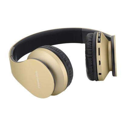 PowerLocus Wireless Bluetooth Over-Ear Stereo Foldable Headphones, Wired Headsets Rechargeable with Built-in Microphone for iPhone, Samsung, LG, iPad (Gold)