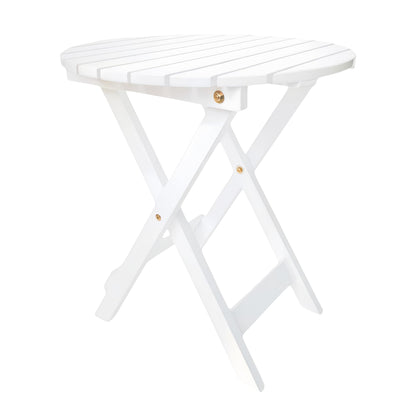 Hngilkoo Outdoor Wooden Side Table, Folding Patio End Table, Small Round Furniture Table for Adirondack Chair, Balcony, Porch, Acacia Wood, No Assembly, White