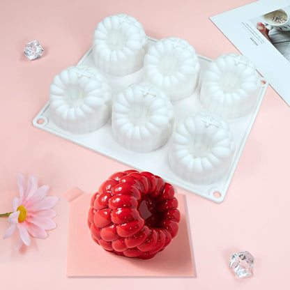 6-Hole Raspberries Mousse Cake Mold Food Grade Silicone Molds for Baking 3D Raspberries Pudding Cakes Silicone Mold Dessert Chocolate Molds Rubus Fruit Cake Decorating Tools Non-stick Baking Mould