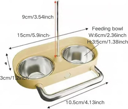 Bird Feeder Birds Bowls Stainless Steel Dishes Coop Cups with Fruit Skewer, Parrot Feeding Dish Cups Food Water Bowls with Bird Food Holder for Budgies Lovebirds (Yellow,Square)