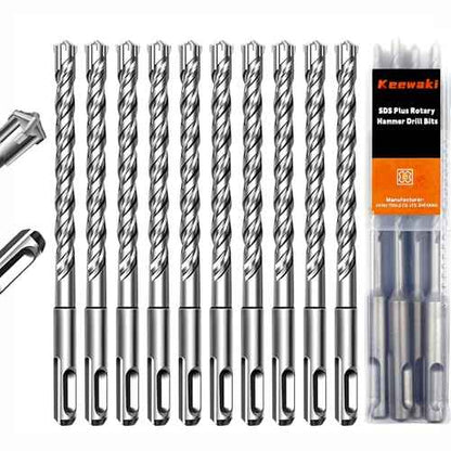 10 Pack 1/2" x 6" SDS Plus Rotary Hammer Drill Bits Set, Cross Carbide Tip, Heavy Duty Masonry Drill Bits for Concrete, Brick Hammer Drill Bits - Concrete Drill Bit Set