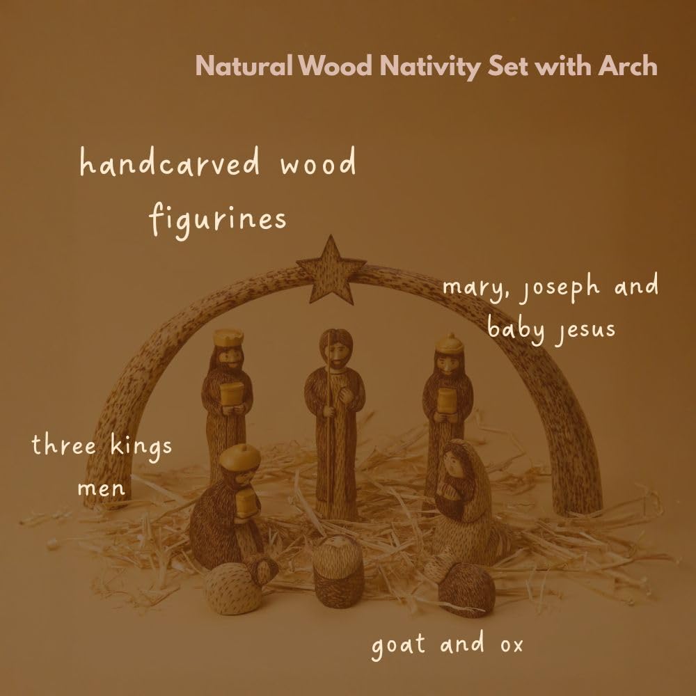 Dear Holidays Rustic Wood Nativity Tabletop Set, Christmas Home Decor, Set of 9 Figurines