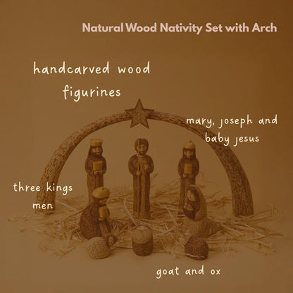 Dear Holidays Rustic Wood Nativity Tabletop Set, Christmas Home Decor, Set of 9 Figurines