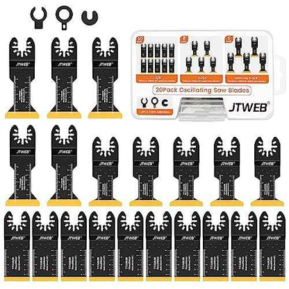 JTWEB 20PCS Titanium Oscillating Saw Blades Metal Cutting, Multitool Blades 3 Types Multi Tool Blades Kits Wood and Metal Nail Plastic Oscillating Tool Blade for Milwaukee Bosch Rockwell