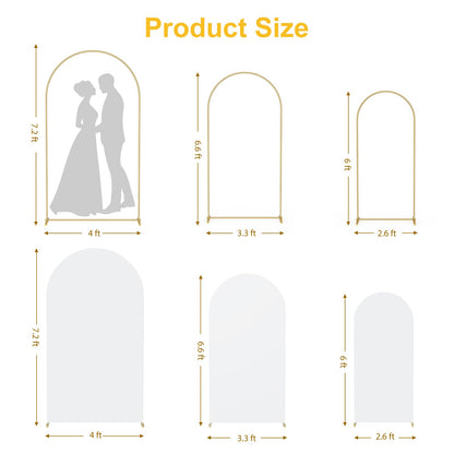 GRENTY Metal Arch Backdrop Stand and Cover Set 7.2FT/6.6FT/6FT, Wedding Arch Frame with Spiral Rotating Joint, 3 Wrinkle-Resistant Cover for Birthday, Anniversary, Wedding, Party, Baby Shower