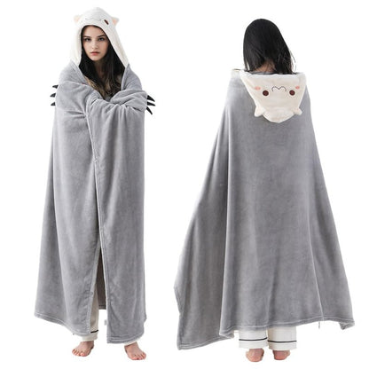 Bunnikins & Clover Wearable Hoodie Blanket for Adults, Warm and Cozy Oversized Blanket, Soft Flannel Fleece Hoodie Throw Blankets,Cat