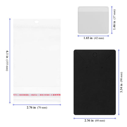 YUENPUN 300Sets Necklace Display Cards with Adhesive Pouches and Plastic Clear Jewelry Packaging Bags, Necklace Cards for Display Storage Selling Jewelry, Black