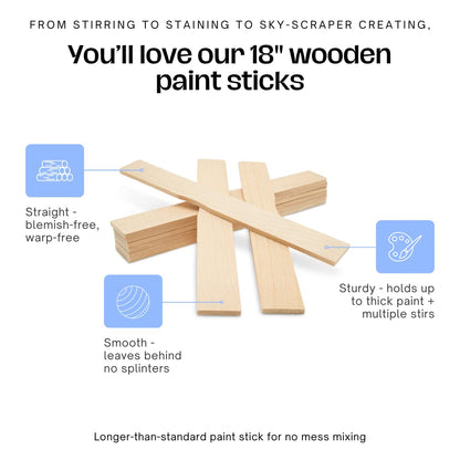 Wood Paint Stick 17-3/4 inch, Pack of 50 Paint Stir Sticks, Jumbo Craft Sticks, Unfinished Wooden Sticks for Garden Markers, by Woodpeckers