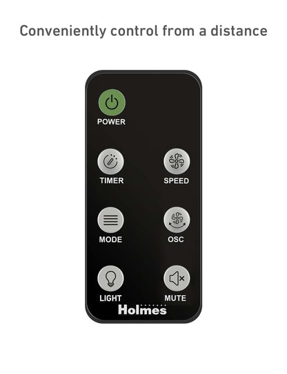 HOLMES 42" Digital Tower Fan with Accent Light, ClearRead Display, High/Low Brightness Level, 90° Oscillation, 5 Speeds, 4 Modes, 8-Hour Timer, Home, Bedroom or Office, Remote Control, Matte Black