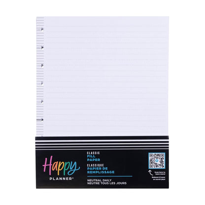 Happy Planner Refill Paper for Planners and Journals, Neutral Daily Notebook Planner Paper, Classic Size, 100 Sheets, 7" x 9 3/4"
