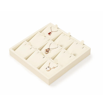 Oirlv Microfiber 9 Slots Jewelry Pendant Display Tray Jewelry Necklace Organizer Display Tray(Beige)