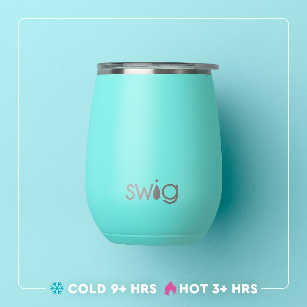 Swig Life 14oz Stemless Wine Cup, Insulated Wine Tumbler with Lid, Stainless Steel Travel Tumbler (Sun Dance)