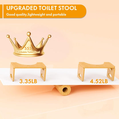 Beinilai Foldable Toilet Stool,7 Inches Poop Stool for Bathroom,Bamboo Toilet Stool Squat Adult,Potty Stool with Anti-Slip Strip