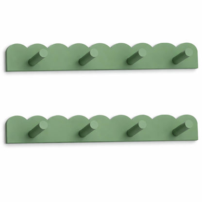Leinuosen 2 Pack Scalloped Coat Rack Wall Mount Cute Nursery Wall Hook 16 Inch 8 Hooks Wooden Backpack Hanger for Toddler Kids Clothes Hat Towel Keys Bathroom Classroom Playroom Nursery Decor