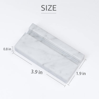 JIMEI Business Card Holder for Desk - Business Card Display Holder - Made of White Carrara Marble - Desk Organizer Stand for 25 Business Cards - Cute Office Desktop Accessory for Men and Women