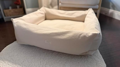 Rectangular Natural Cotton Canvas Dog Bed with Raw Cotton Insert – Eco Friendly Pet Bed with Removable Washable Cover, Breathable Cushion for Dogs & Cats (Natural, X Large 42" × 30" × 8")