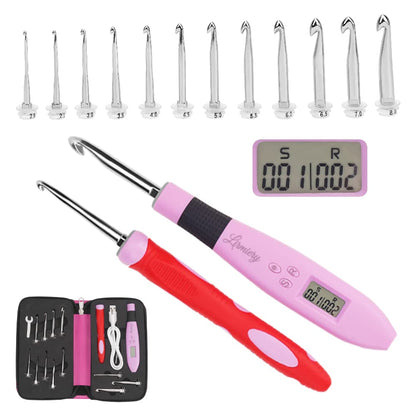 Counting Crochet Hook Set Digital Ergonomic Crochet Hook-LED and 2 Levels Brightness Dimmable Light Up Crochet Hooks& Digital Stitch Counter,Beginner Knitting Kit with 12 Interchangeable Crochet Hooks